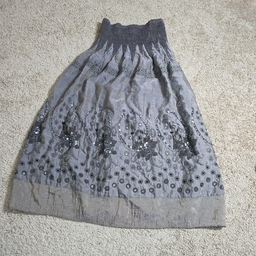 Lapis for Anthropologie Grey Blue Floral Convertible Smock Dress Skirt One Size